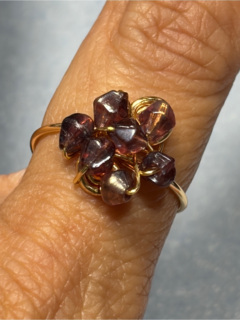 Gold Wire Amber Cluster Ring